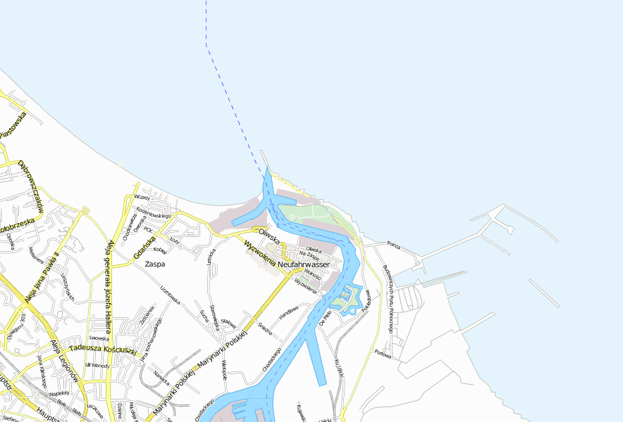 Westerplatte-Stadtplan mit Satellitenbild und Hotels von Danzig
